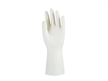 There will be water on disposable rubber gloves